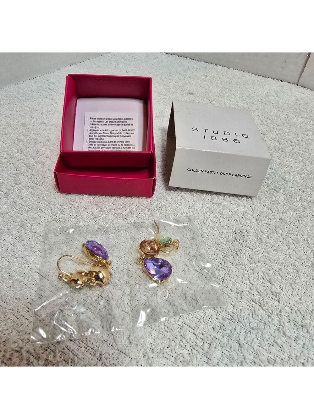 Women's STUDIO 1886 Gold Purple Pastel Drop Earrings One Size